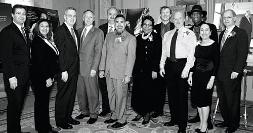 Chicago publisher Randy Hano, Maria Pesqueira, Tribune Company vice president Owen Youngman, Chicago editor Richard Babcock, Art Smith, Salgueiro, Richardson, Kuiken, Keith Elliott, Williams, Harriet Ross, and Rev. Thomas Behrens